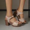 Large Size Square Heel One-word Metal Buckle Sandals Summer European and American Style Rivets Beach Women's Shoes