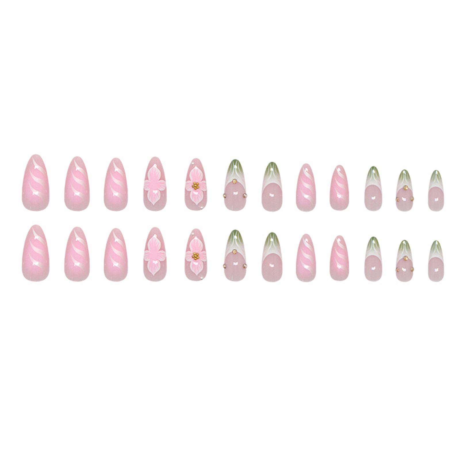 

Элегантный набор для нейл-арта с французским 3D цветочным дизайном, миндальный пресс на ногтях, акриловые накладные ногти для модных женщин