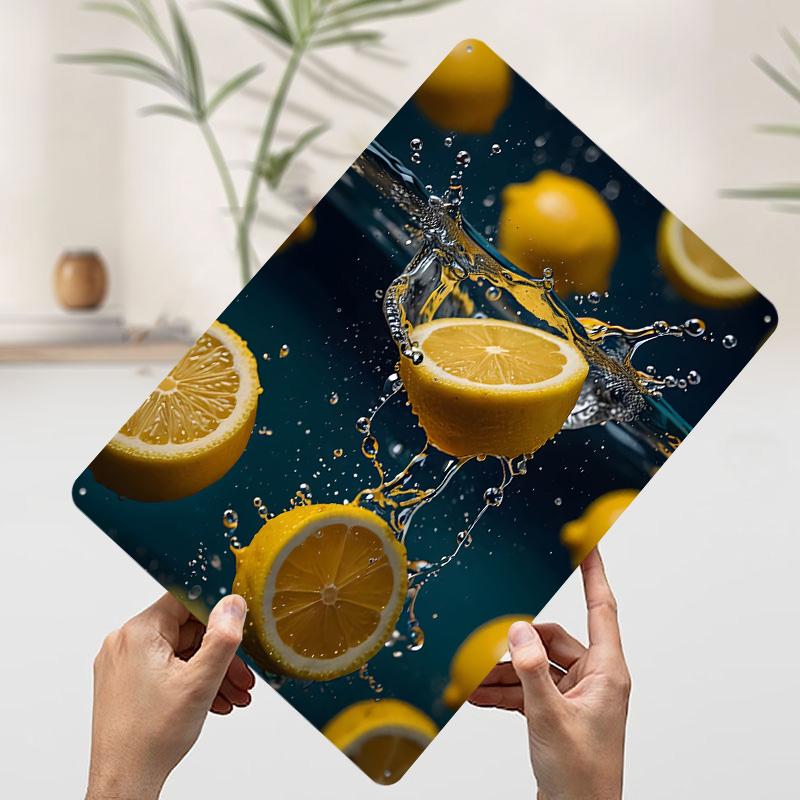 Lemons Splashing In Water Dark Background Printing Poster Customized Retro Wall Art Vintage Metal Signs for Room Bathroom Decor