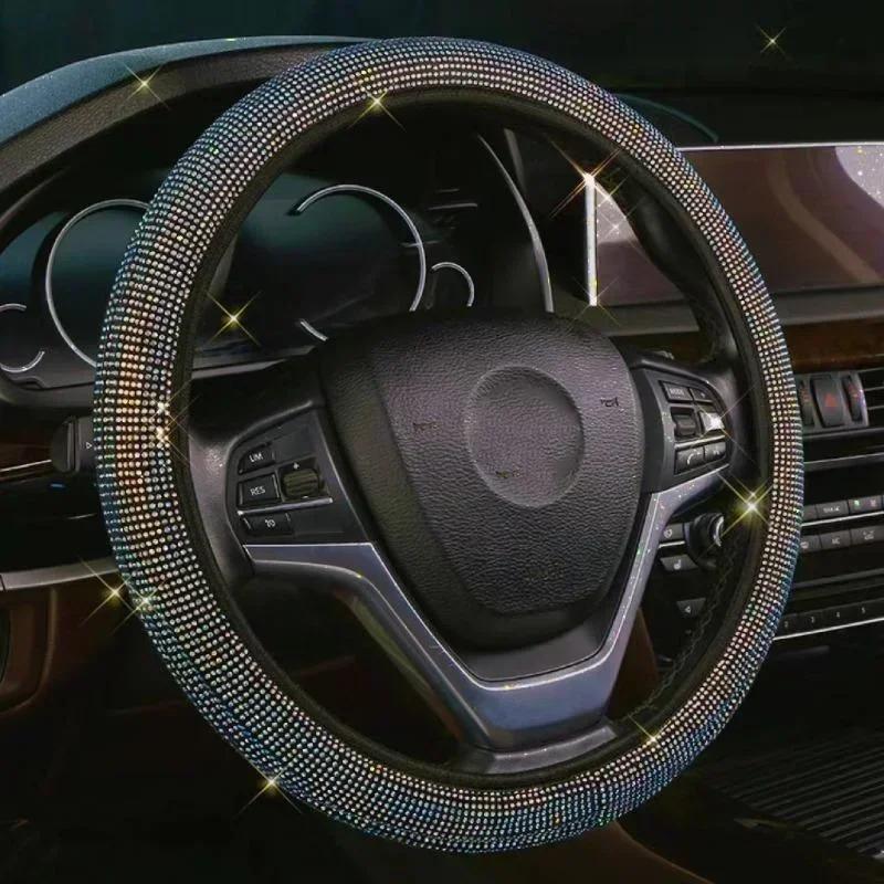 37/38cm Car Steering Wheel Cover Universal Bling Diamond Rhinestones Elasticity Interior Car Accessories for Four Seasons
