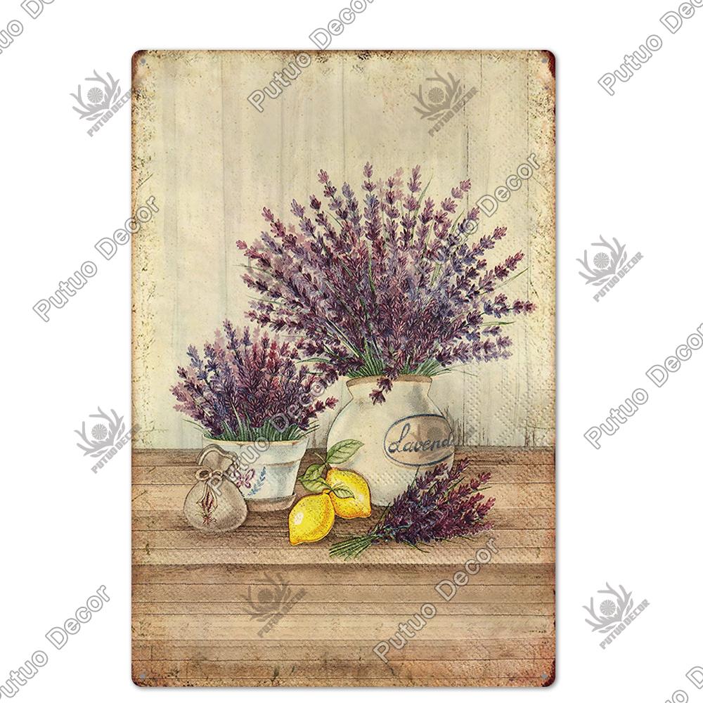 Putuo Decor Flower Vintage Poster Plaque Metal Tin Sign Wall Decorative for Barn Room Kitchen Garage Iron Painting