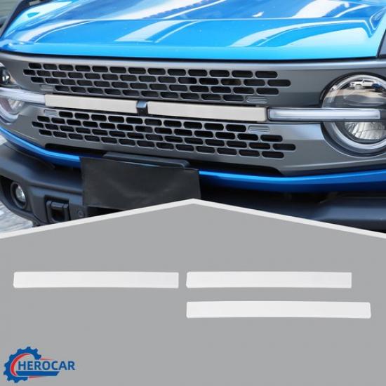 Front Center Grille Grill Cover Trim for Ford Bronco +White ABS Accessories
