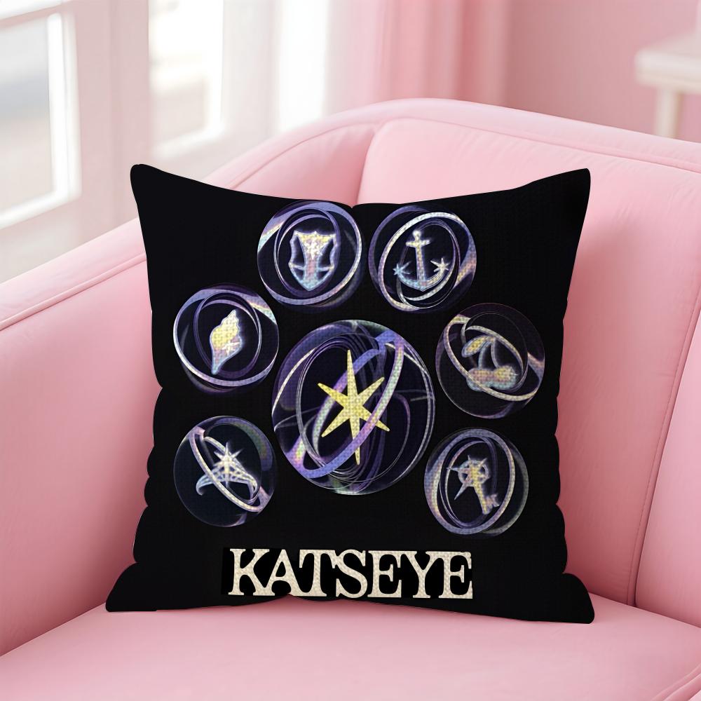 Band KKatseye Cushion Cover Natural Linen Pillow Case DoubleSided Print Decorative Sofa Pillowcase Home Decor Gift
