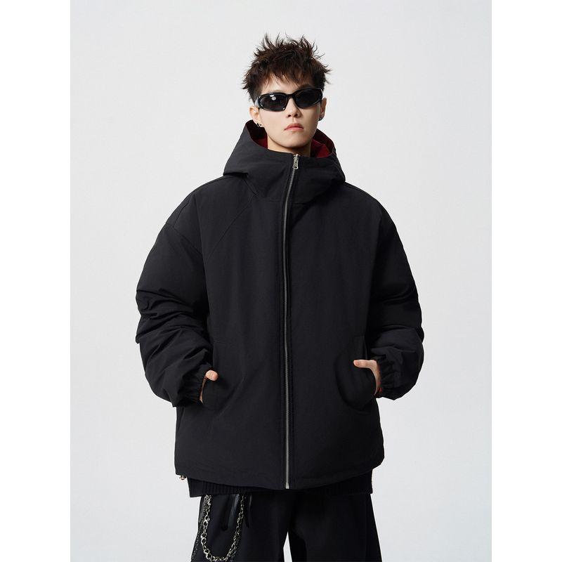 51 Hip-Hop Winter Trendy Solid Color Hooded Cotton Jacket for Men Vibe American Retro Thick Loose Couple Cotton Coat