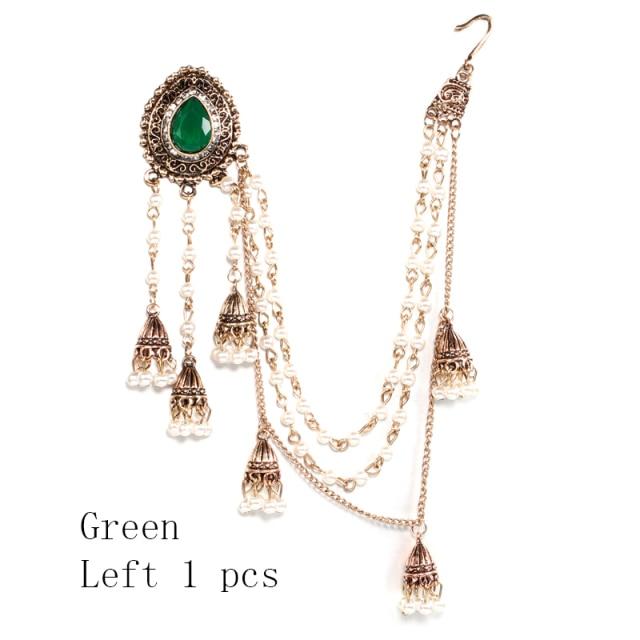 

Vintage Palace Pearl Earrings Earring Link Headdress Antique Gold Pearl Tassel Earrings For Women Long Chain Jewelry Party Gift