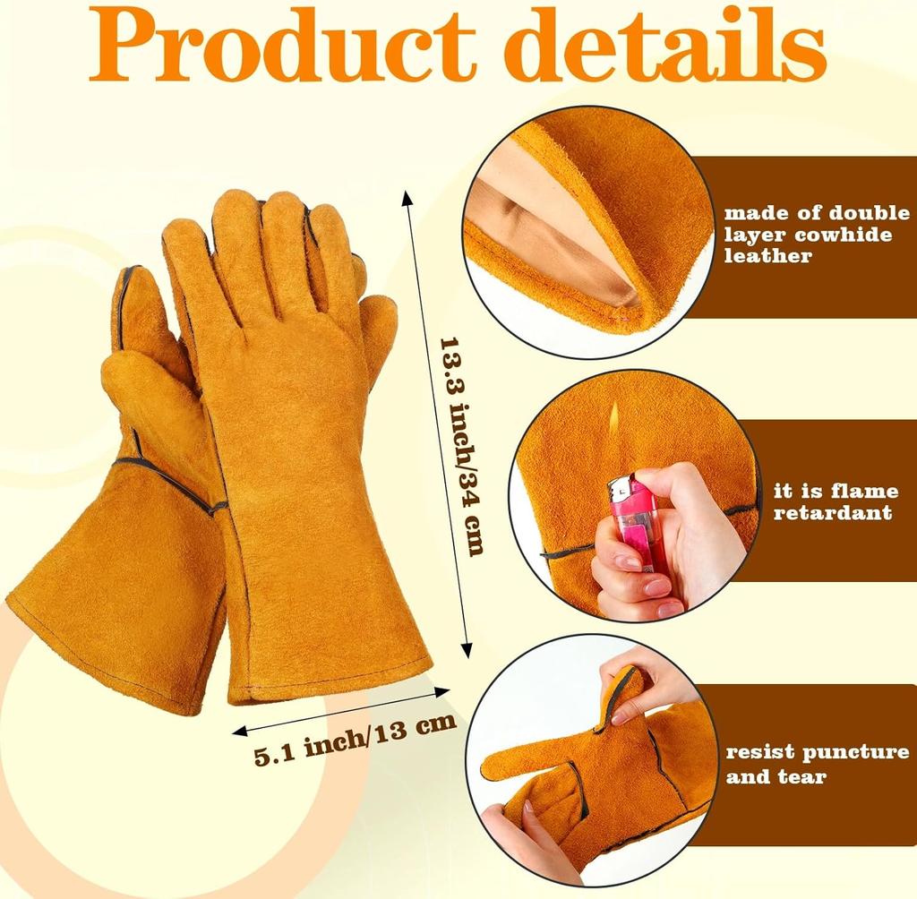 Heat-proof Welding Work Gloves 1/2 Pair Flame-retardant Metal Welding Protector Yellow Gloves Soldering Welding Gloves Tools