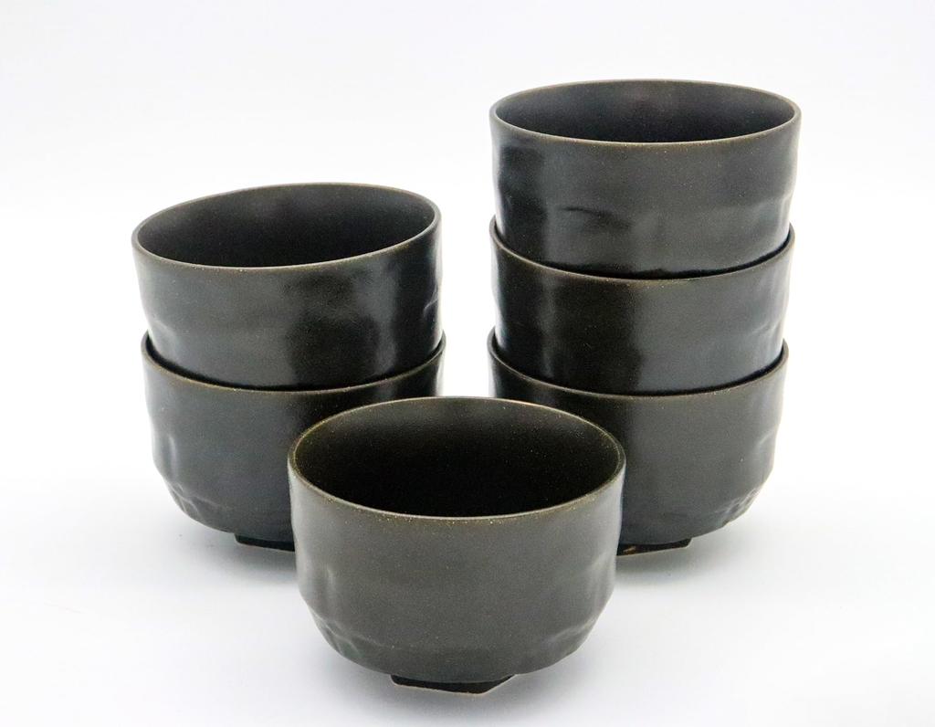 Mino Ware Japanese Cafe Series Echigo [Matcha Bowls & Small Bowls] Tenmoku Style, Set of 6 (Size: H7 x W10 x D10cm)