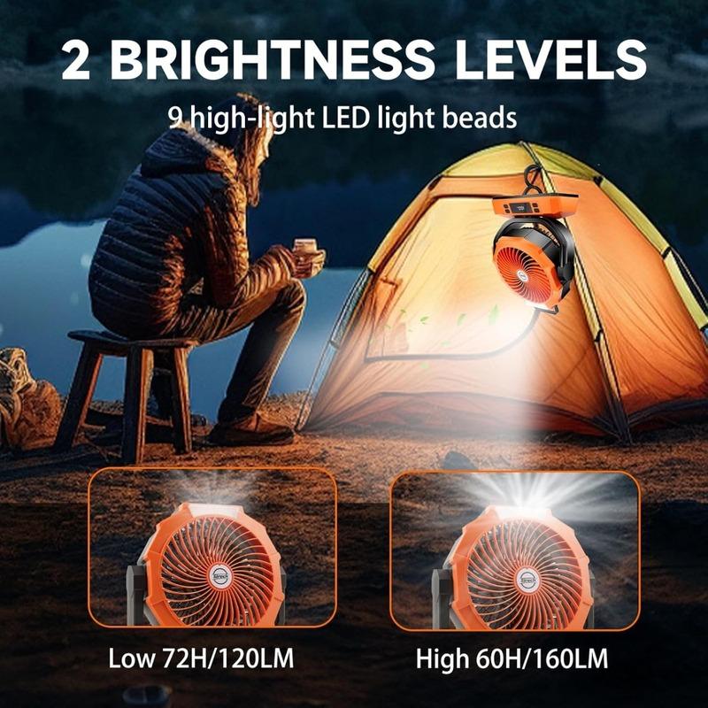 US Shipping Rechargeable Portable Camping Fan 12 Inch 40000mAh Battery Powered Fan with LED Light Digital Display Timer 6