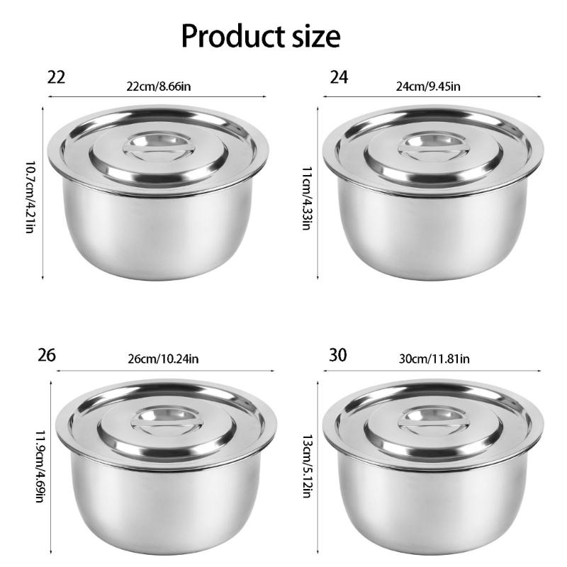 Covered Metal Bowl with Lid for Seasoning Work, Kitchen Storage, Warming, and Soup Service in Family Cooking Use