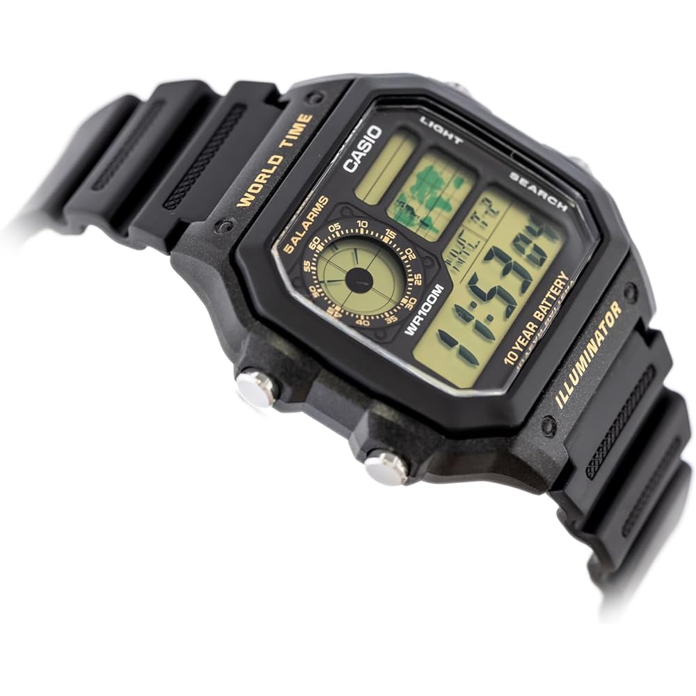 Casio Standard AE-1200WH-1B Men's Watch Black Resin Strap Water Resistant Analog Digital