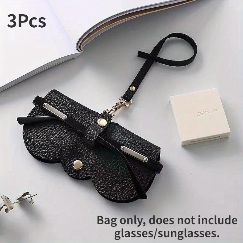 3Pcs Portable Sunglasses Protector Soft Leather Eyeglasses Clip Simple Glasses Holder Storage Bag