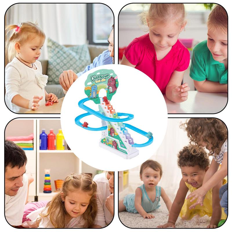 Electric Stair Climbing Toy, Dinosaur Track Sliding Toy Dino Slide Toy Dinosaur Escalator Toy Dino Musical Toy Gliding Track Toy with Music & Lights