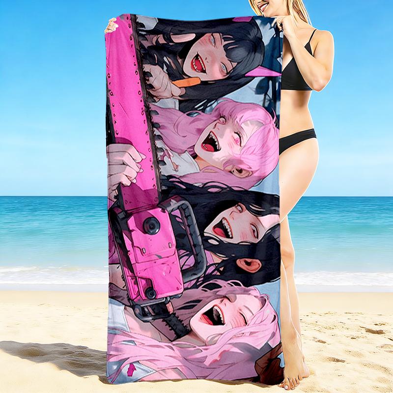 1Pc Pink Chainsaw Horror Beach Towel Quick Dry Multiuse For Beach Pool Gym Yoga Home Travel Christmas Halloween Xmas Gift S1624