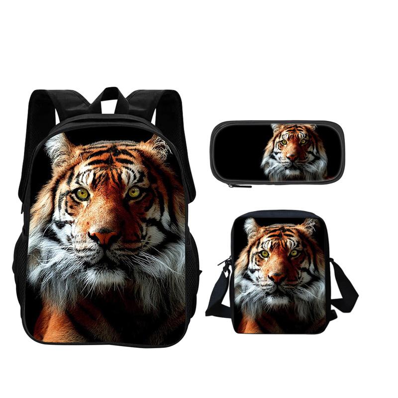 Top selling tiger backpack pencil case crossbody bag 3pcs set trendy animal print best gift for boys or girls on school birthday
