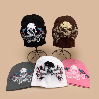Autumn and Winter Dark Wind Skull Flame Jacquard Knitted Hat Men and Women Warm Personality Retro Street Pullover Hat