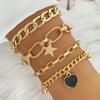 Punk Golden Metal Thick Chain Bracelets for Women Men Pentagram Heart Beads Pendant Charm Bracelet Set Fashion Jewelry