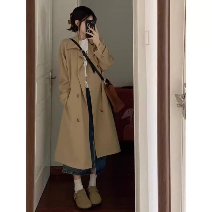 Women's Black Trench Coat: 2024 New Petite Mid-Length British Style for Autumn and Winter