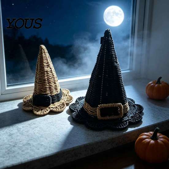Unique Birthday Gift for Her Handwoven Witch Hat, Gothic Wizard Costume Headpiece Halloween Fantasy Aesthetic Home Decor Party, Spooky Tabletop Decor,