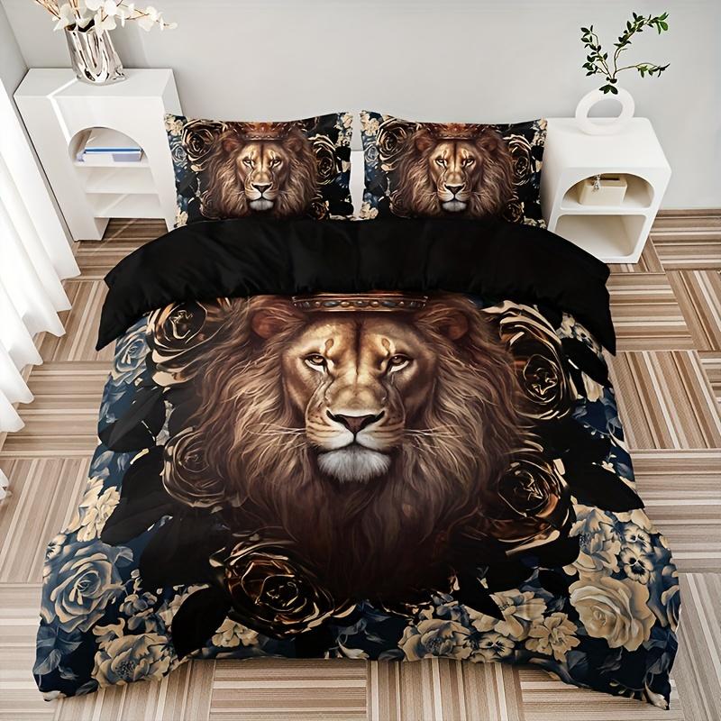 Lion Duvet Cover Set King Size Wild Animal Pattern Bedding Set Decorative Comforter Covers Wildlife Theme Quilt Cover For Teens