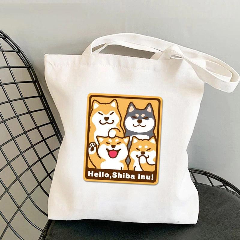 Whimsical Cat On Bicycle Canvas Shoulder Tote - Cute Print for Students and Shopping