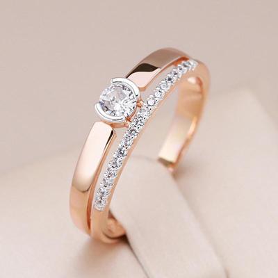 Anelli doppi lisci con zirconi placcati in argento per accessori di lusso per gioielli alla moda di personalità femminile