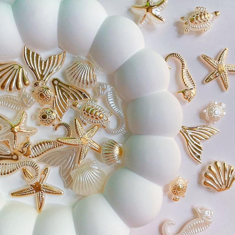 

30 Marine Series Bead Bracelets: Resin-Style Shells, Conches, Seahorses, Five-Pointed Stars With Holes, Diy Made Mix