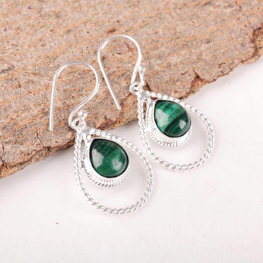 Malachite Earrings, 925 Solid Sterling Silver Jewelry, Handmade Silver Earrings Jewelry, For Wedding Gift