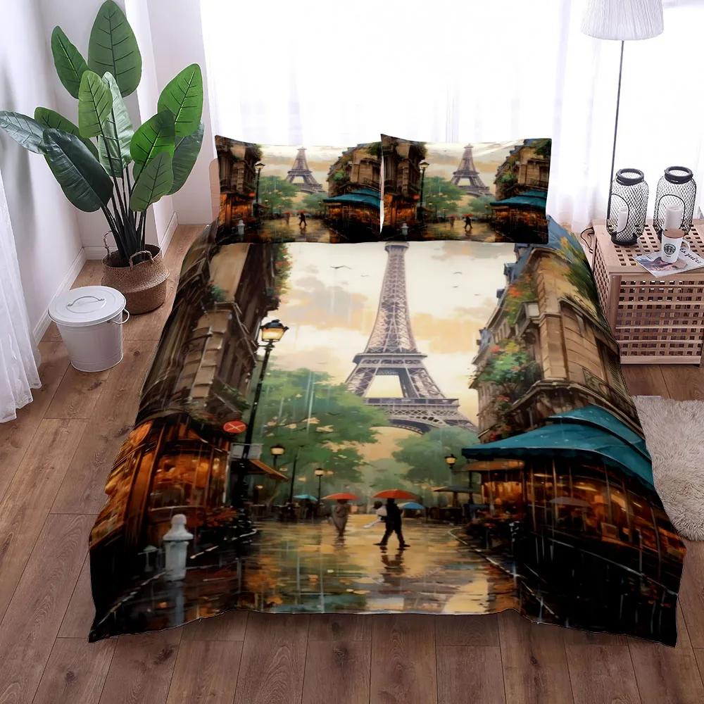 Beautiful Night Scene Paris Bedding Collection King Queen Double Full Twin Single Size With Bed Linen Collection No Linen For Adult Kid Quilt Cover