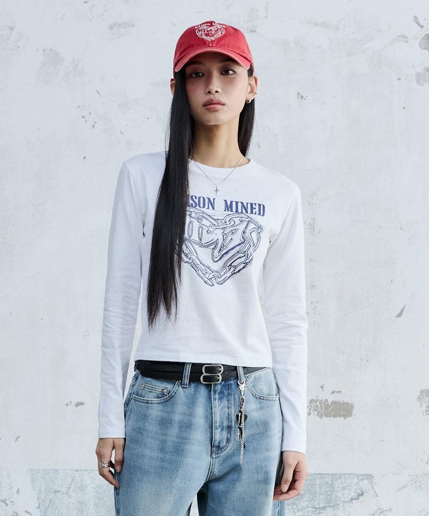 MAISON MINED (W) Doodle Heart Long Sleeve White