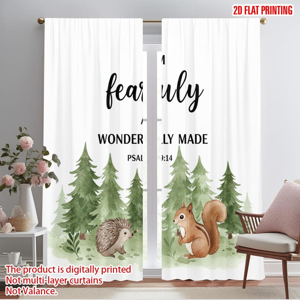 2pcs 2D Flat Printing Curtain Fearfully Wonderfully Made Fabric Without Electricity Festive Curtains Use for Festive Wall Decor