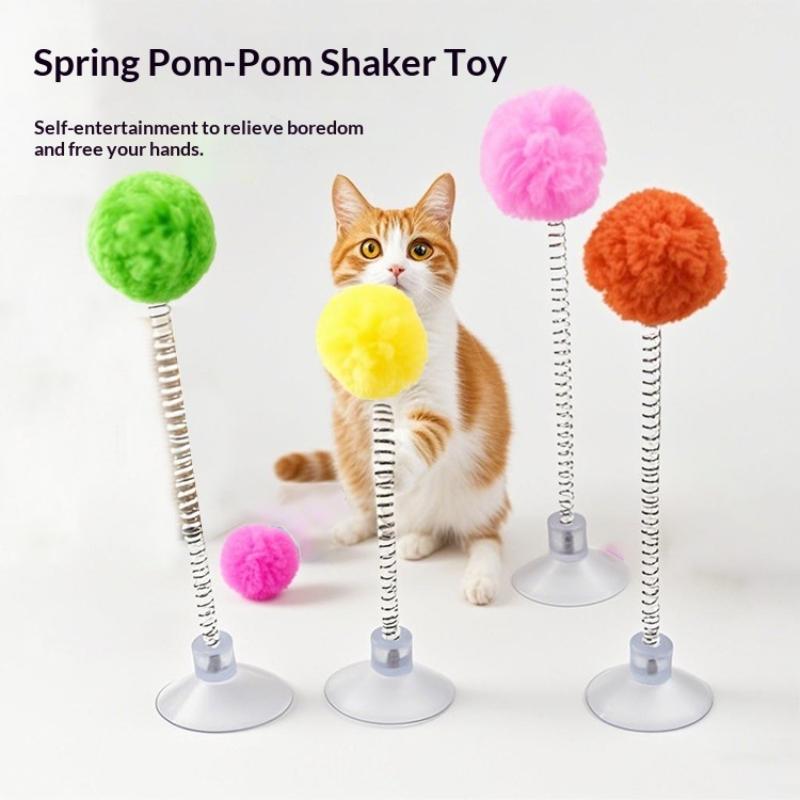

Cat Fur Ball Spring Toy Teasing Cats Relieve Boredom Pet Interactive Toy Fun-Colored Cat Teaser Stick Random