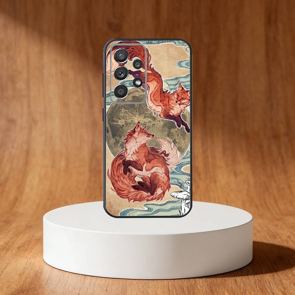 Cute Fox Cartoon Phone Case For Samsung S25,S24,S21,S22,S23,S30,Ultra,S20,Plus,Fe,Note,10,9,5G Black Cover