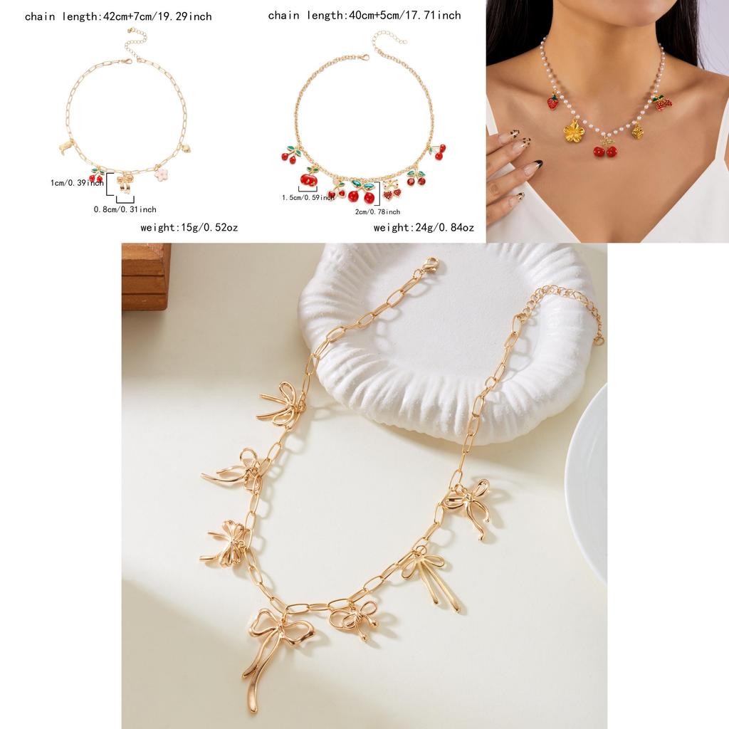 Womens Short Chain Necklace With Butterfly Bow And Pearls For Casual Beach Outfits