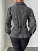 Women's Striped Slit Tie-Waist Long-Sleeve Shirt