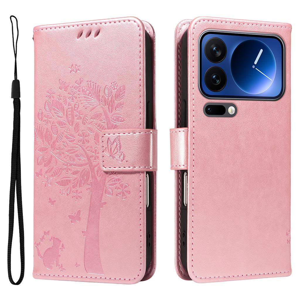 For Xiaomi 17 Pro Phone Case with Stand Cat Tree Pattern Leather Wallet Mobile Cover