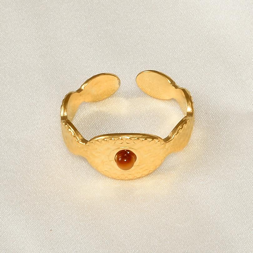 Waterproof Real Stone Jade Agate Ring Open Adjustable Stainless Steel Rings For Women Men Accessories Vintage Eye Cross Jewelry