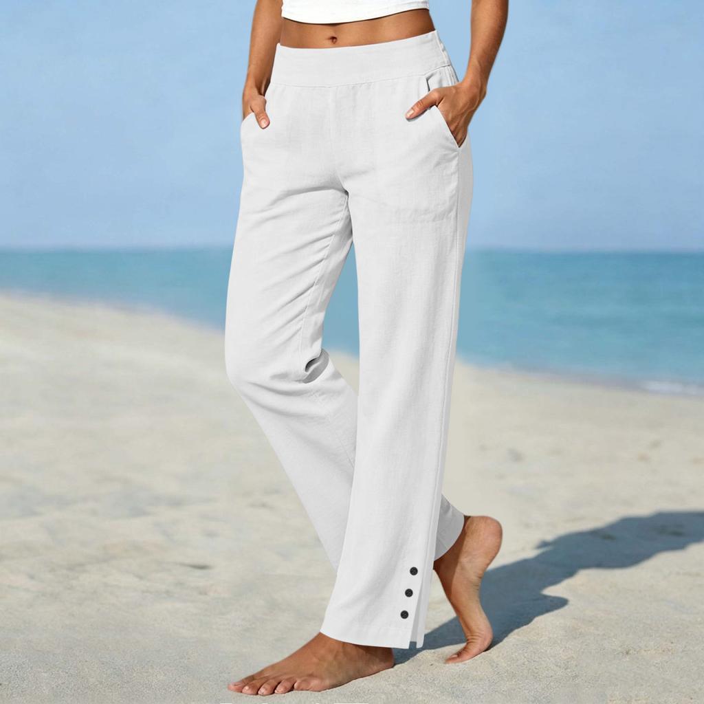 Women's Color Button Front Casual Straight Leg Pants