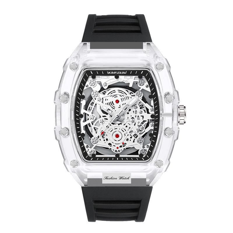 Men's Transparent Barrel-Shaped Quartz Waterproof Wristwatch