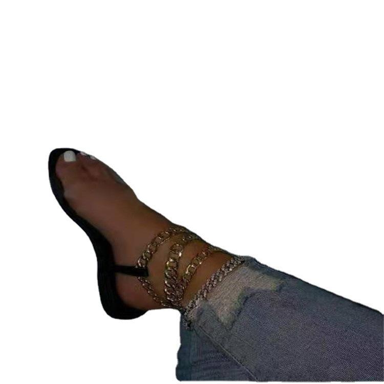 Summer Newest Style Flat Sandals Fashion Solid Color Chain Open Toe Outdoor Women'S Shoes Plus Sizehjn4