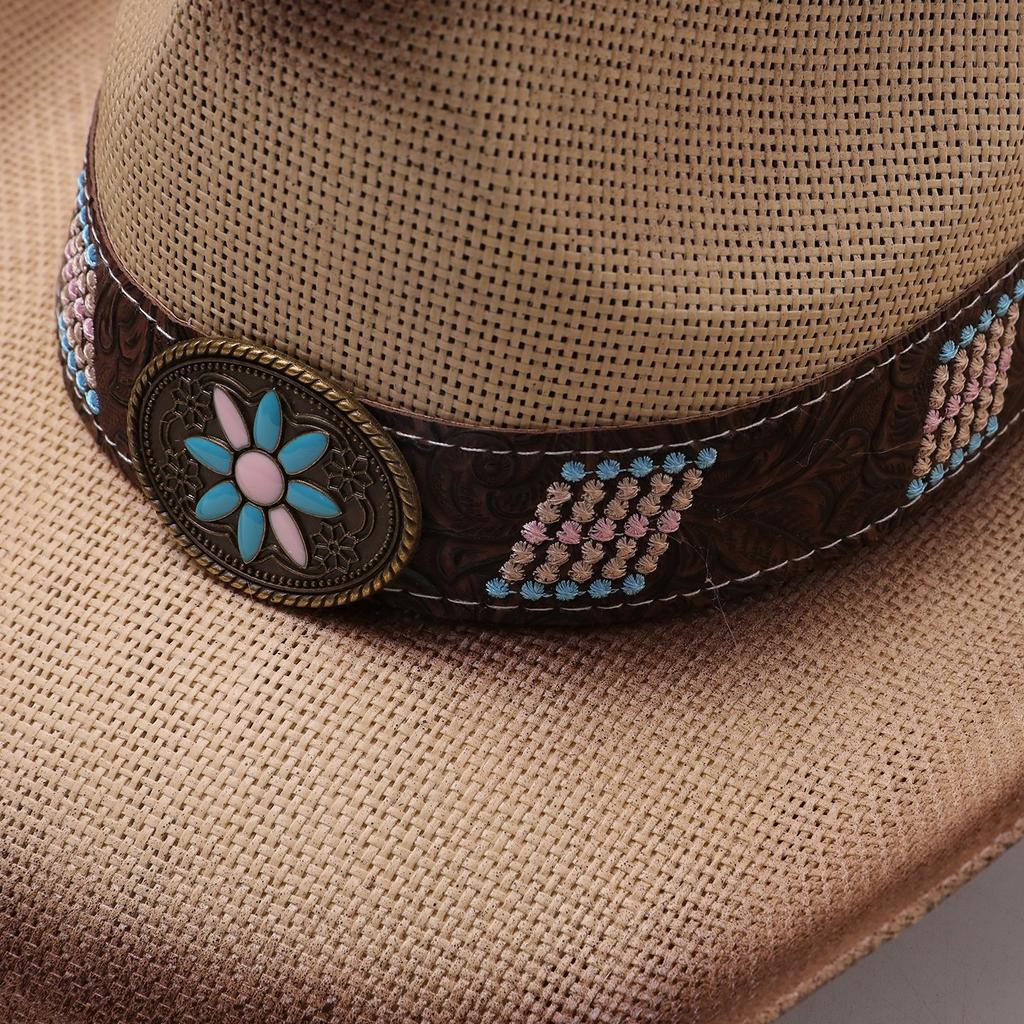 European and American Retro Style Men's Western Cowboy Hat Jazz Knight Hat Upturned Edge Decorative Belt Tourist Seaside Beach Top Hat