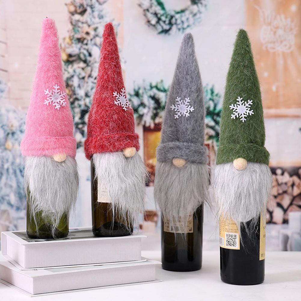 Festive Santa Fabric Wine Bottle Cover Sleeve Holiday Decor with Long Beard Design for Christmas Table Decorations