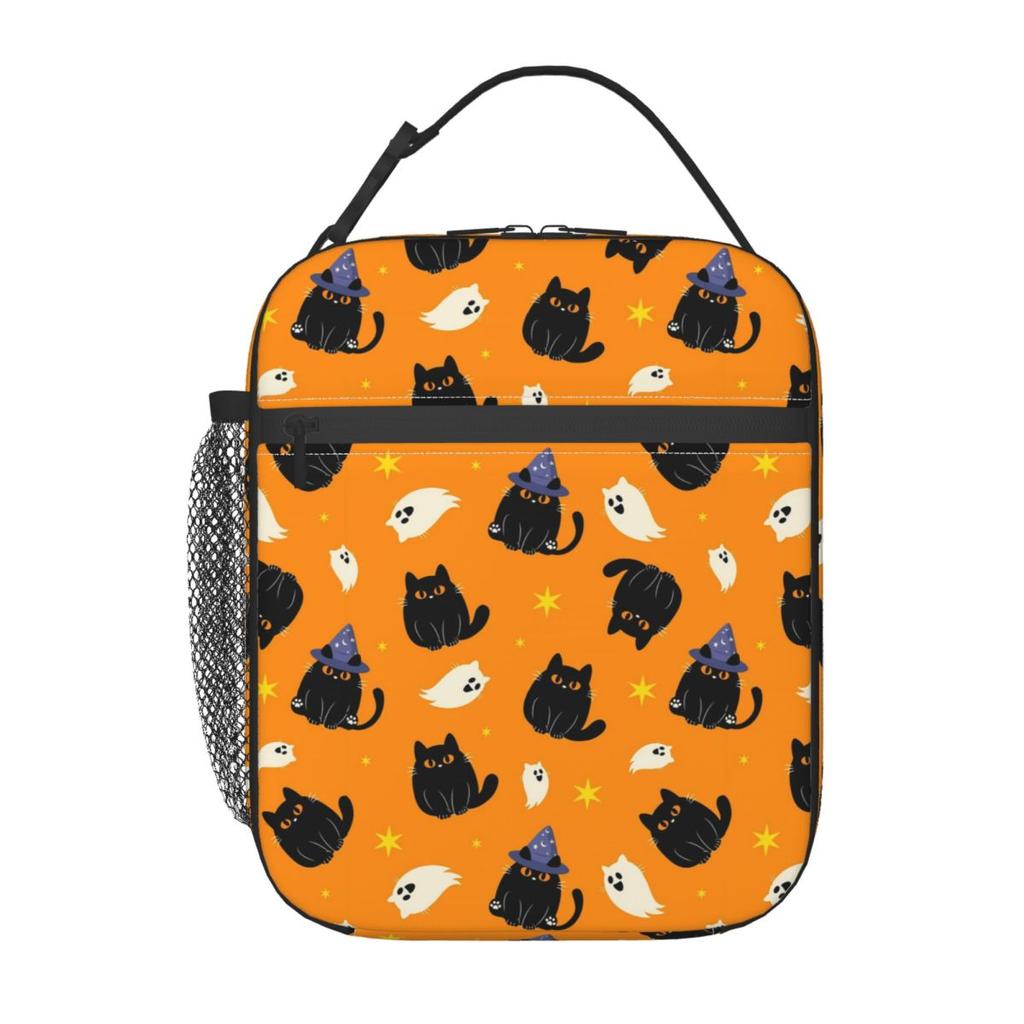 Witch Black Cat Pumpkin Halloween Pattern Insulated Lunch Bag for Women Kids Portable Food Boxes Thermal Lunch Box Tote