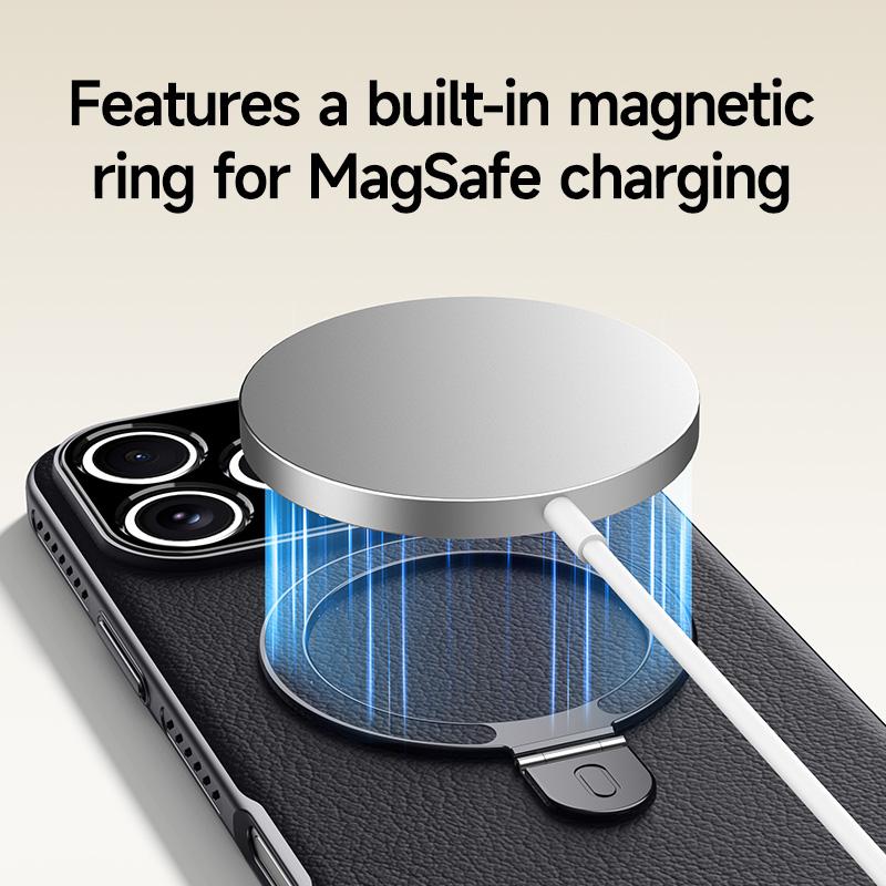 360 Rotatable Heat Dissipation Vegan Leather Case For iPhone 17 Air 16 Pro Max 15 14 Stand Cover Magnetic Shell New Arrival