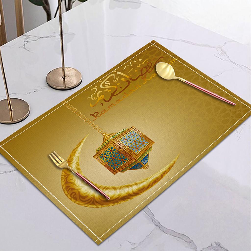 Ramadan Linen Placemat Eid Mubarak Table Ornaments Muslim Islam Party Supplies Ramadan Mubarak Kareem Home Decorations 42x32cm