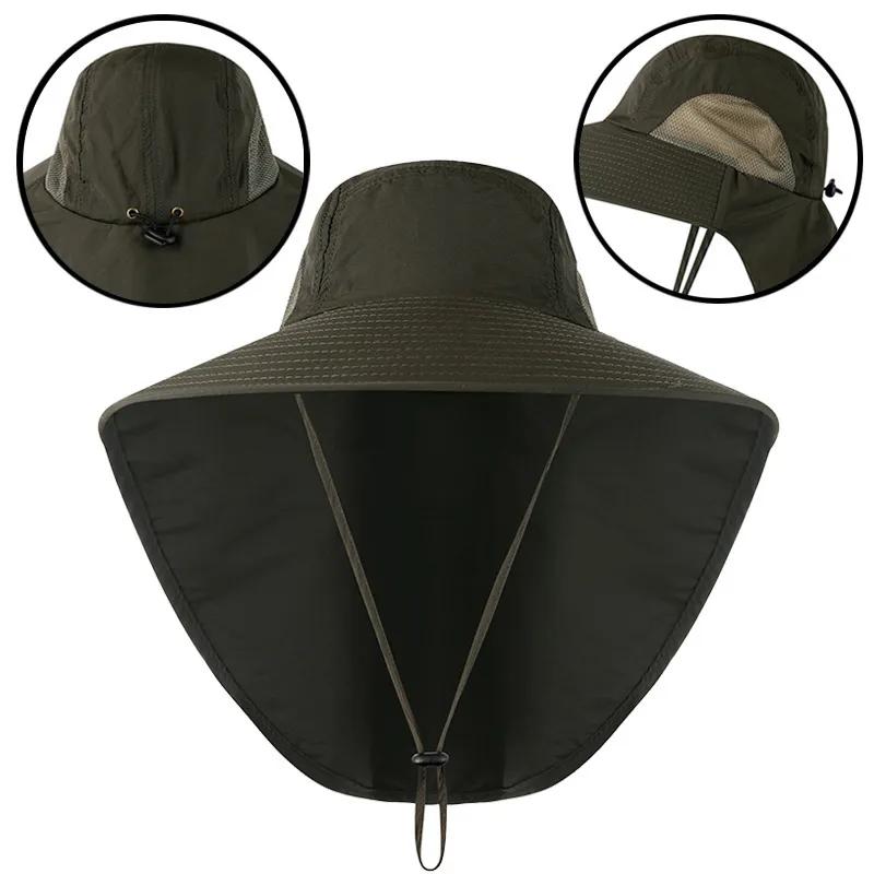 Wide Brim Sun Hat with Neck Flap for Men Women Adjustable Outdoor 50+UPF Protection Safari Cap Hiking Fishing Hat
