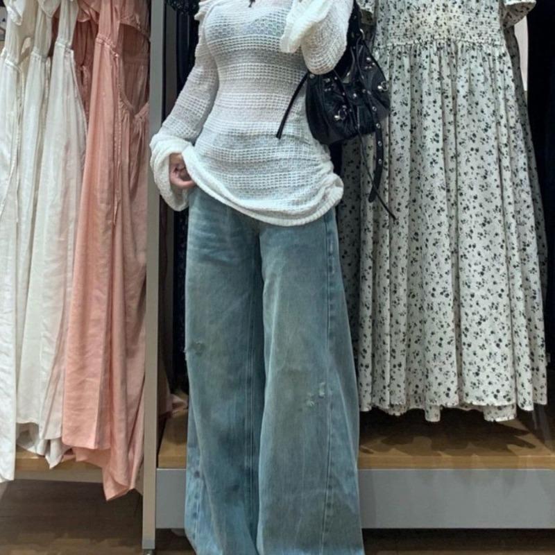 Autumn Sexy Mesh Long Sleeve Sweater Women Summer New French Hollow Thin Sunscreen Tops Korea Chic Knitted Casual Beach Pullover
