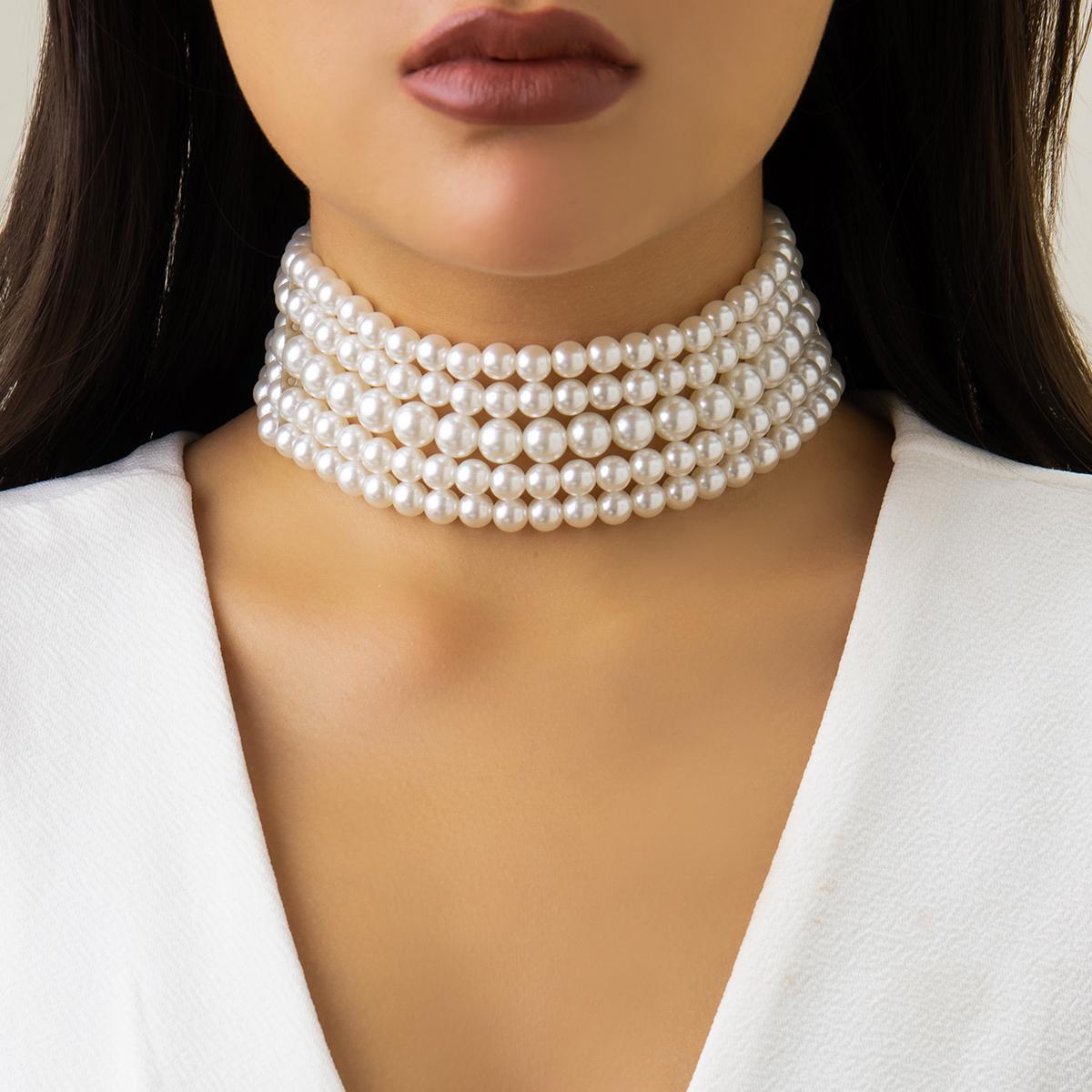 

Salircon 2025 New Exquisite Multilayer Imitation Pearl Short Choker Charm Collar Necklace Women Wedding Party Jewelry білий