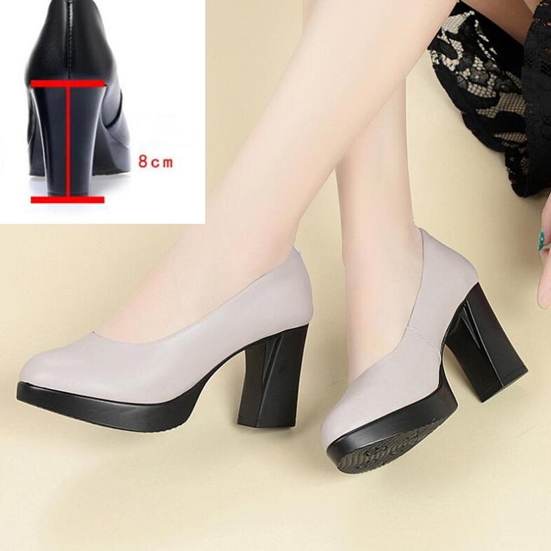 Fashion AIYUQI High Heel Women Shoes New 2024 Spring Genuine Leather Fashion Large Size Thick Heel Women Dress Shoes