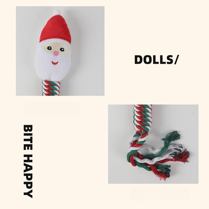 Dog Christmas Gnawing Toys Grinding Teeth Cleaning Ropes Knots Cotton Ropes Toys for Dogs Cat Relieve Boredom Interactive Toys