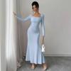 Elegant Long Sleeve Fish Tail Dress Women's Fashionable Slim Fit Sexy Gown Full Length Ankle Skirt Regular Waistline
